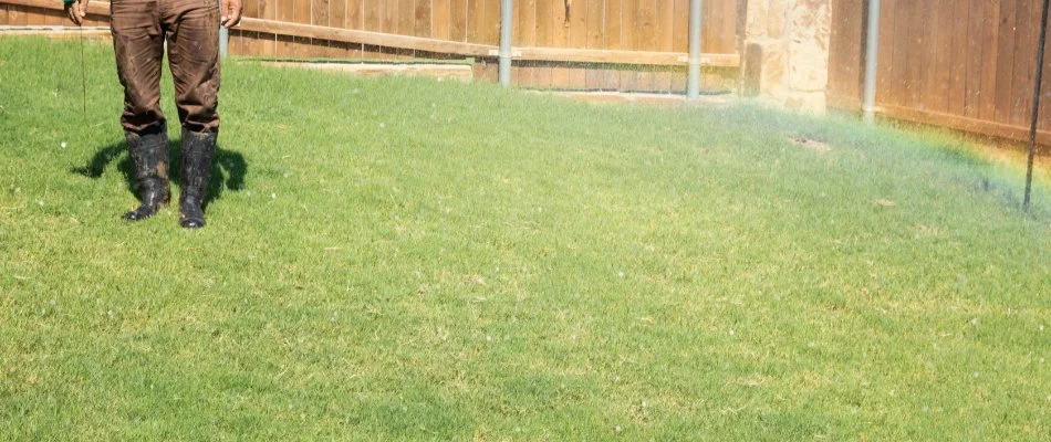 Man monitoring irrigation system to ensure it's working properly.