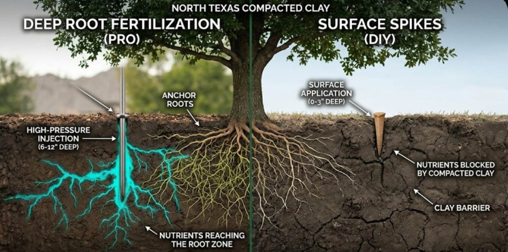 Deep Root Fertilization vs. Surface Spikes in Clay Soil